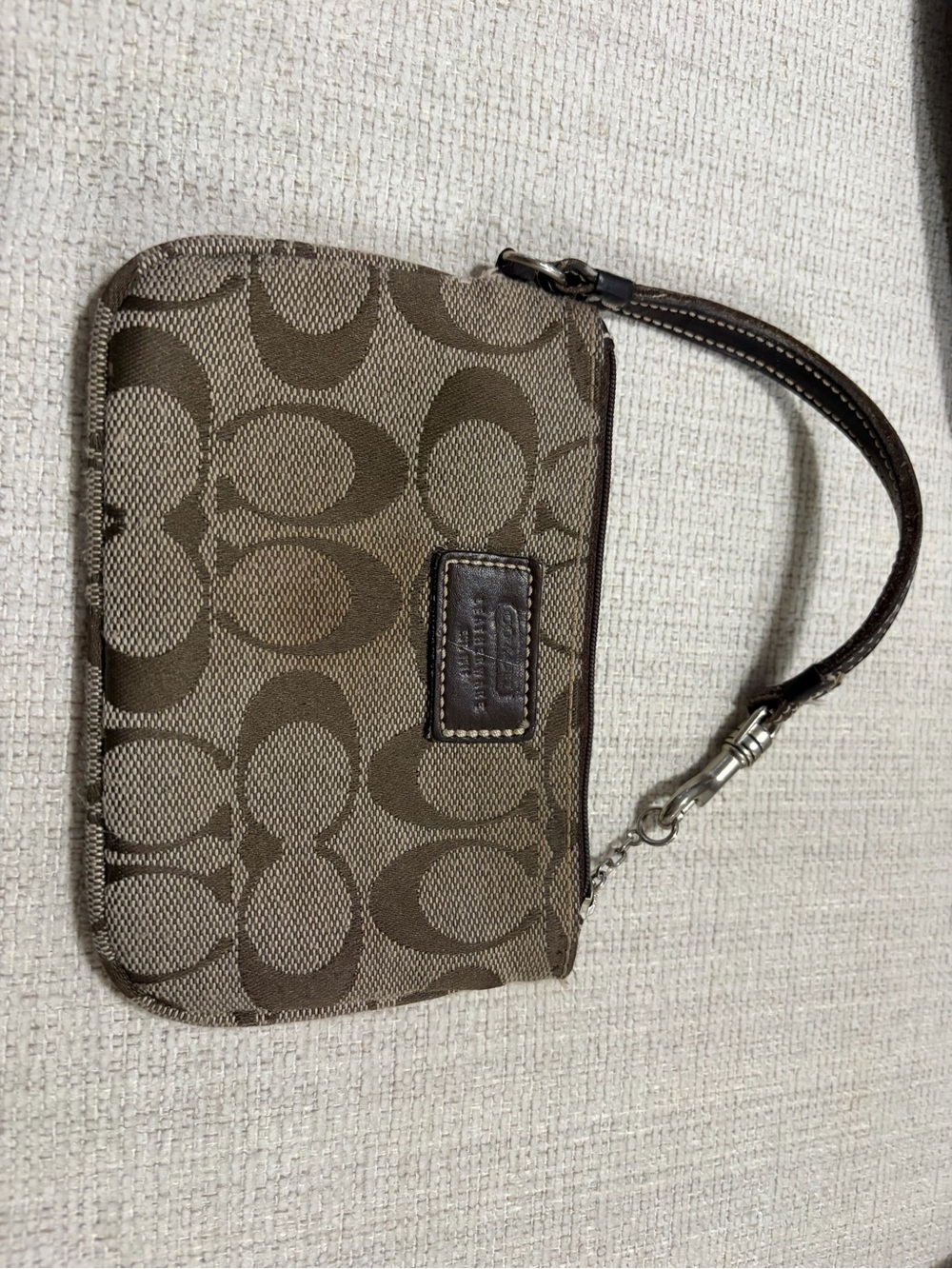 Vintage Coach Signature Canvas Wristlet in Brown and Tan